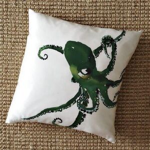 West Elm Green Octopus Accent Pillow case silk